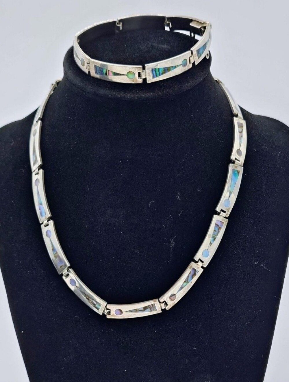 Vtg Miguel Garcias Taxco 925 Sterling Silver Abalone Inlay Necklace & Bracelet